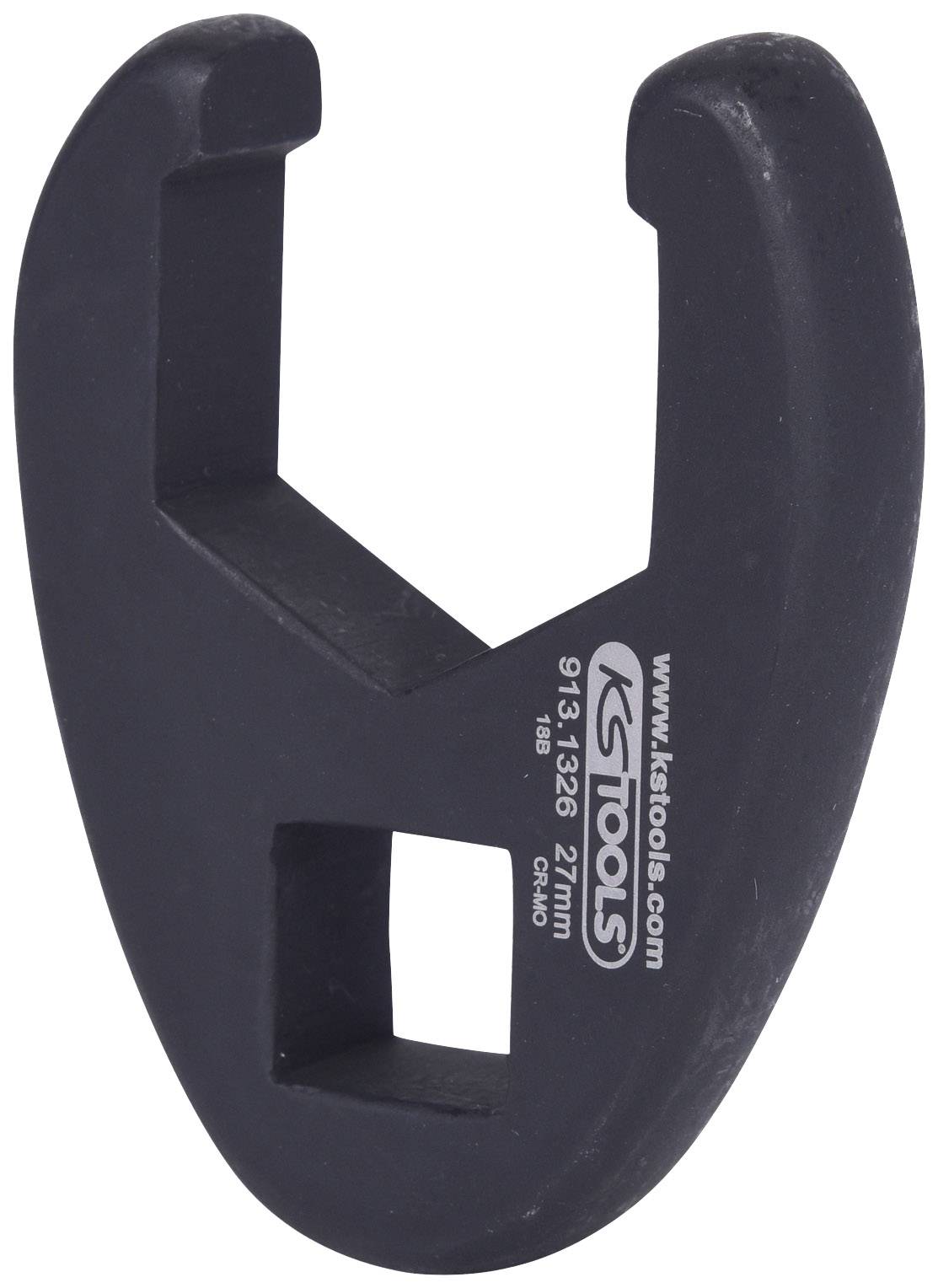 Offener, schwarz lackierter Maulschlüssel-Aufsatz mit ovaler Form, Markenaufdruck 'KS Tools', Größe 27 mm.