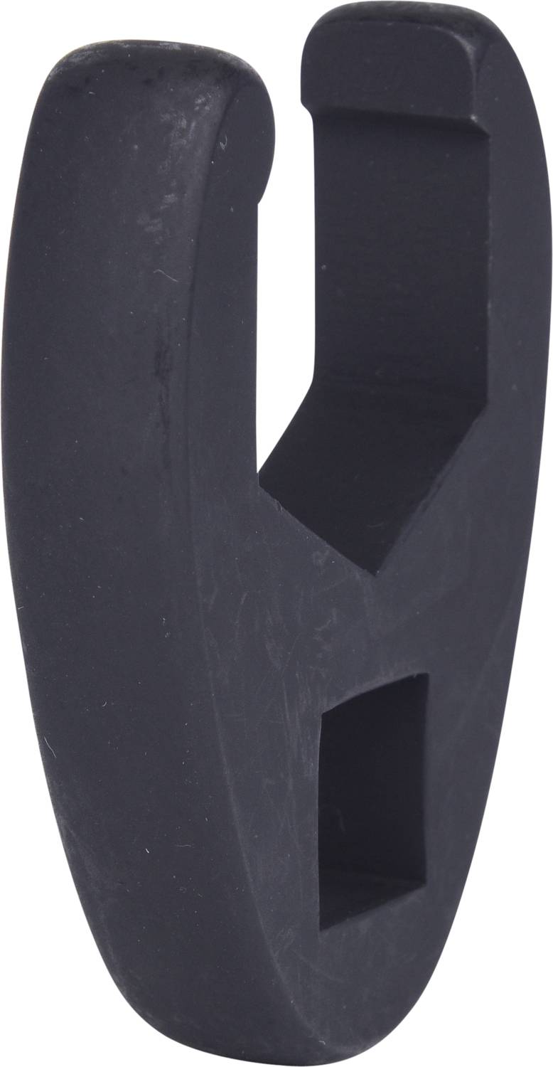Schwarzer Kunststoff-Kabelhalter in Hakenform zur Ordnung von Kabeln.