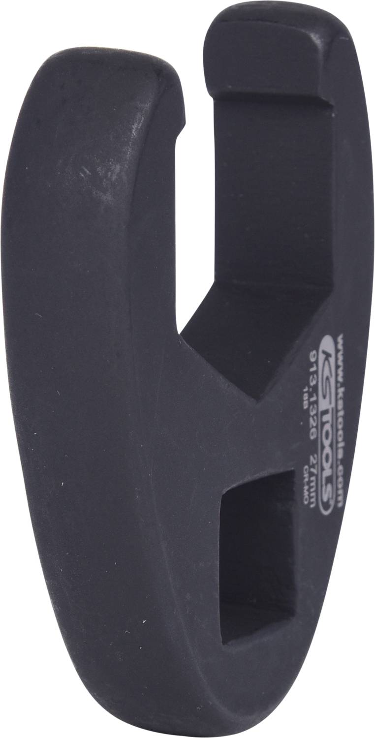 Ein schwarzes, spezialisierte Werkzeugteil, vermutlich für mechanische Anwendungen. Es hat eine geschwungene Form und wirkt massiv.