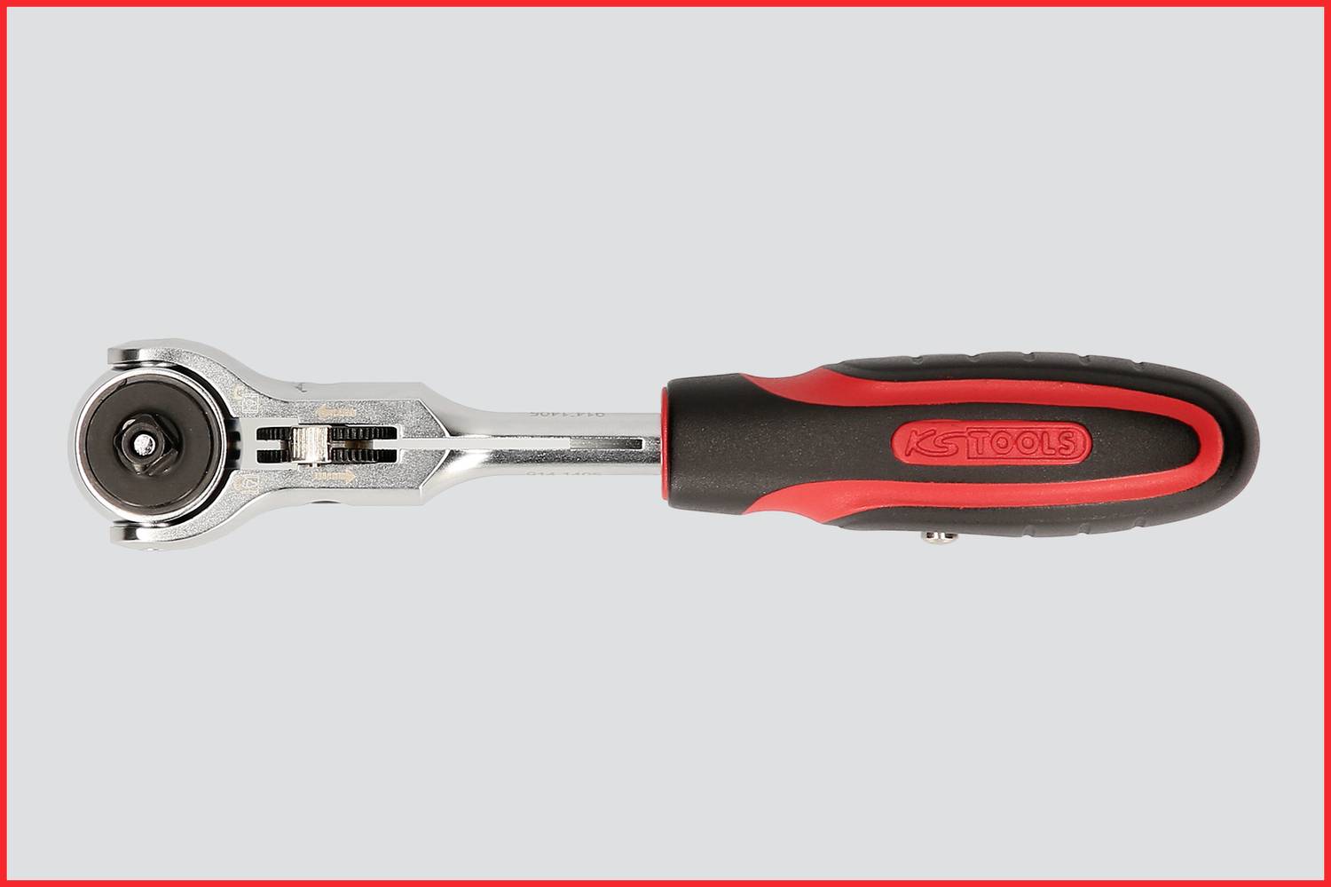 Umschaltknarre mit rotem und schwarzem Griff, geeignet für mechanische Arbeiten.