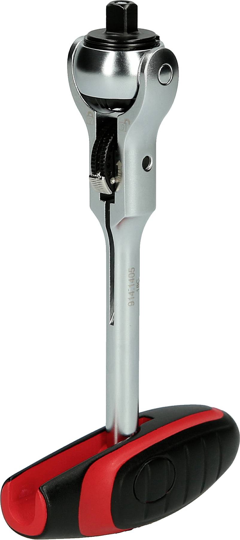 Ratschenschlüssel mit rotem und schwarzem Griff, geeignet für mechanische Arbeiten zum Festziehen und Lösen von Schrauben.