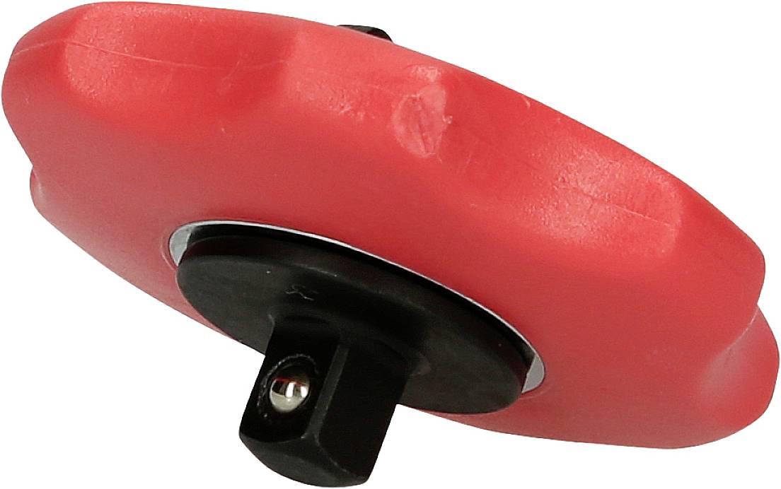 Ein roter Skimboard-Adapter mit einem schwarzen montierten Teil. Er wird an einem Surfbrett angebracht, um die Kontrolle zu verbessern.