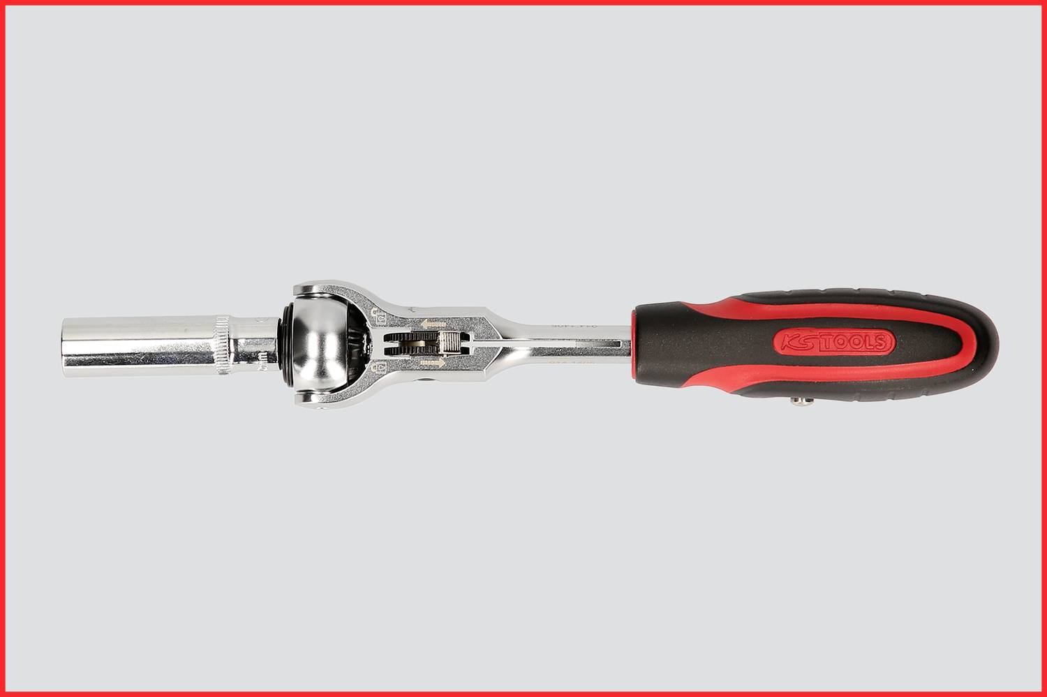 Ein verstellbarer Schraubenschlüssel mit einem ergonomischen Griff, der einen silbernen, metallischen Kopf hat. Geeignet für den Gebrauch in Reparaturen.