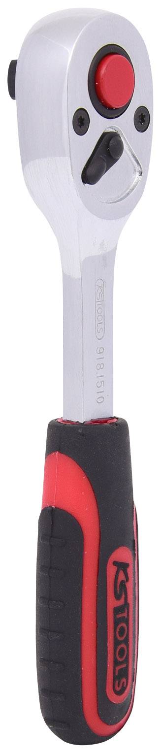 Handratsche mit schwarzem Griff und roten Akzenten, geeignet zum Anziehen oder Lösen von Schrauben mit austauschbaren Aufsätzen.