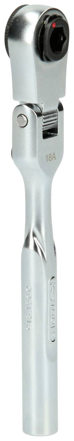 Silberne Ratsche mit ergonomischem Griff, verwendet für mechanische Arbeiten und zum Anziehen oder Lösen von Schraubverbindungen.