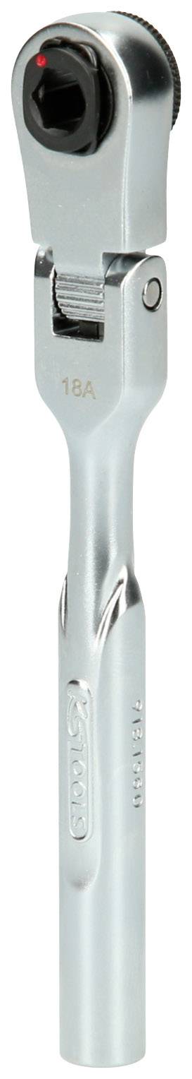 Ein silbernes Knarren-Werkzeug mit Drehgriff und Steckschlüsseleinsatz, geeignet für Heimwerker- oder Kfz-Arbeiten.