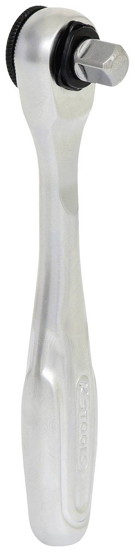 Silberner Knarren-Schlüssel mit ergonomischem Griff, ideal für mechanische Arbeiten und zum Anziehen oder Lösen von Schraubenmuttern.