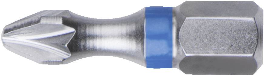 Kreuzschlitz-Bit mit blauem Ring, typischerweise für Schrauberarbeiten verwendet, aus glänzendem Metall.