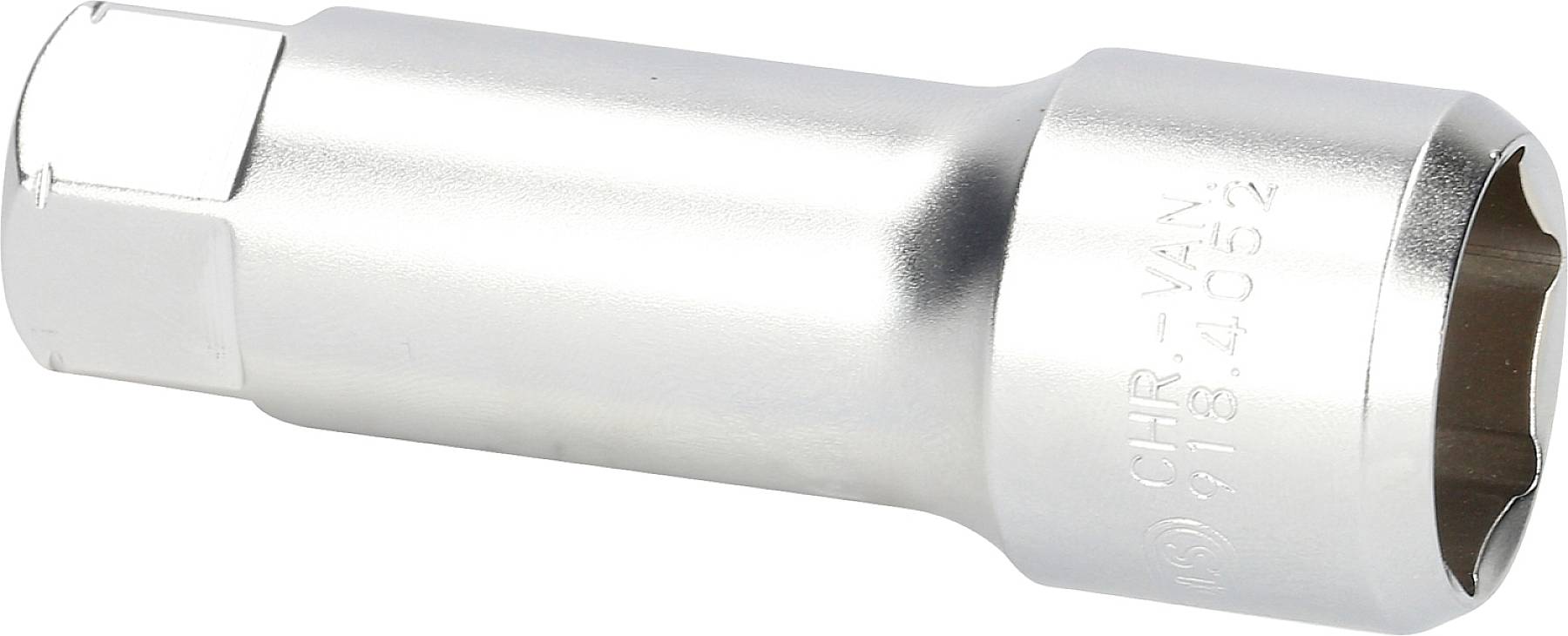 Großer silberner Steckschlüssel-Aufsatz, aus Chrom-Vanadium-Stahl gefertigt. Geeignet für mechanische Reparaturarbeiten.