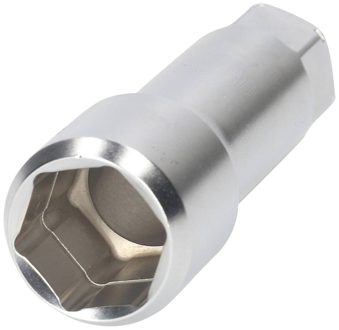 Ein silberner Steckschlüssel, geeignet zum Lösen oder Festziehen von schraubenähnlichen Verbindungselementen.