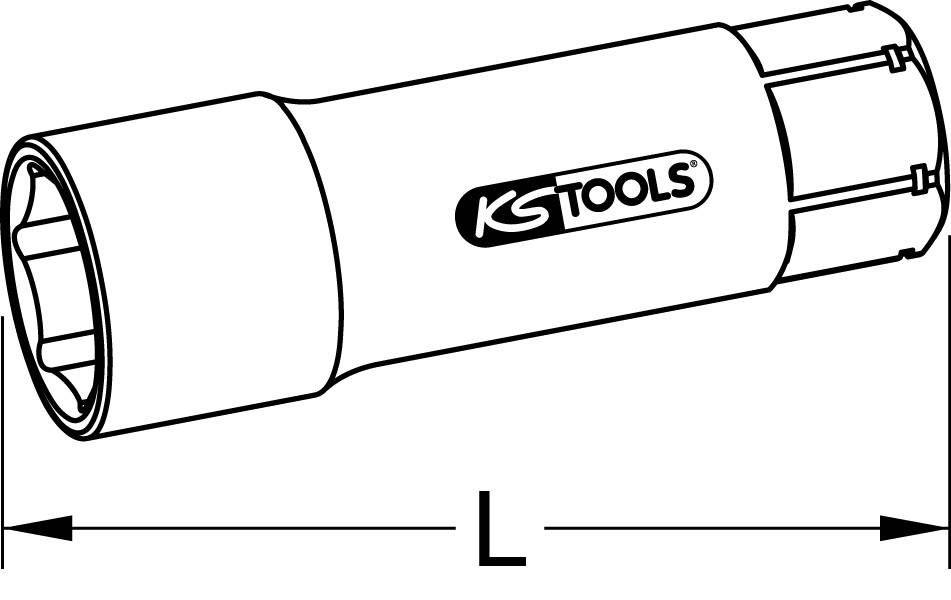 Abbildung eines Werkzeugs von KS Tools mit der Aufschrift 'KS TOOLS' auf der Seite. Es sieht aus wie ein langer Steckschlüssel.
