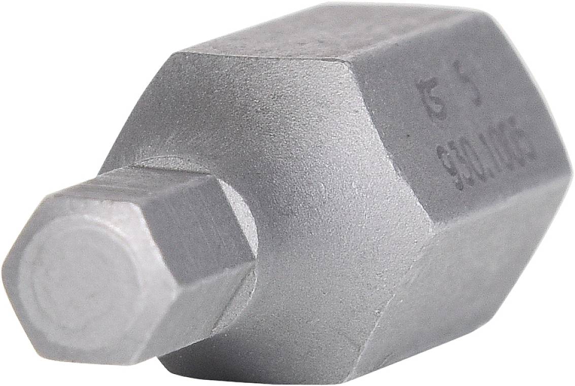 Sechskantiger, grauer Schraubenausdreher. Verwendet zum Entfernen festgeklemmter oder gebrochener Schrauben.