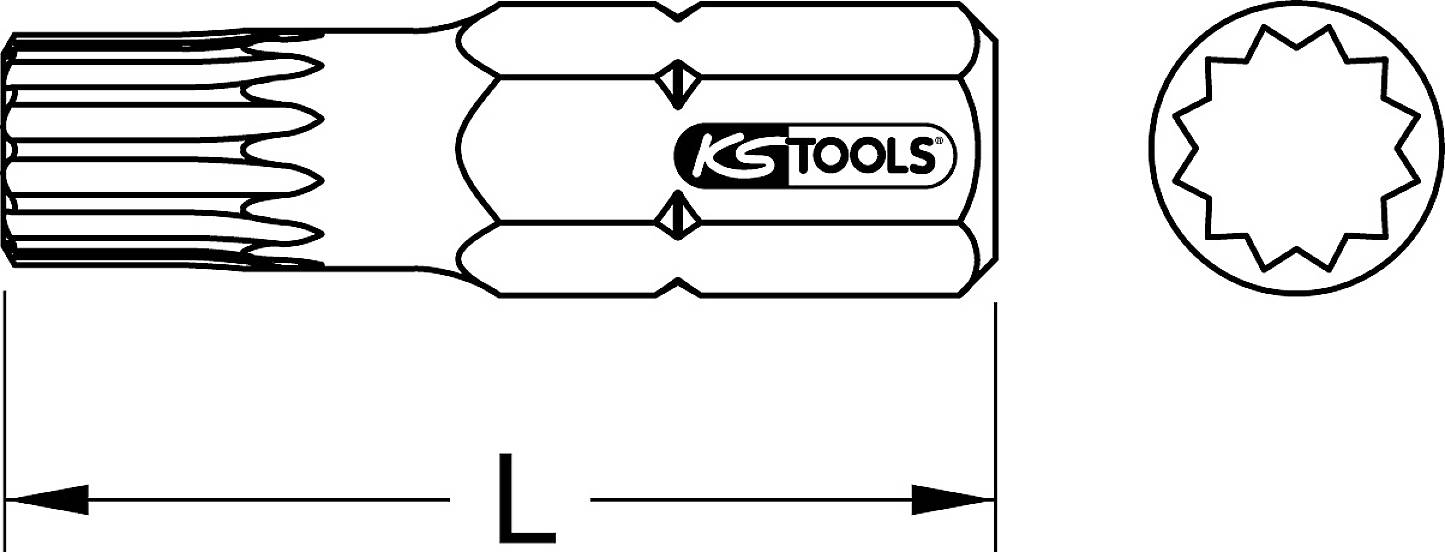 Sechskant-Steckmuffe mit zwölfzackigem Profil, Länge 'L', mit 'KS Tools'-Logo.