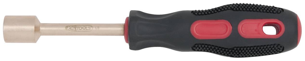 Ein Schraubendreher mit ergonomischem, rutschfestem Griff und rotem Einsatz. Der Metallschaft ist robust und abgerundet.