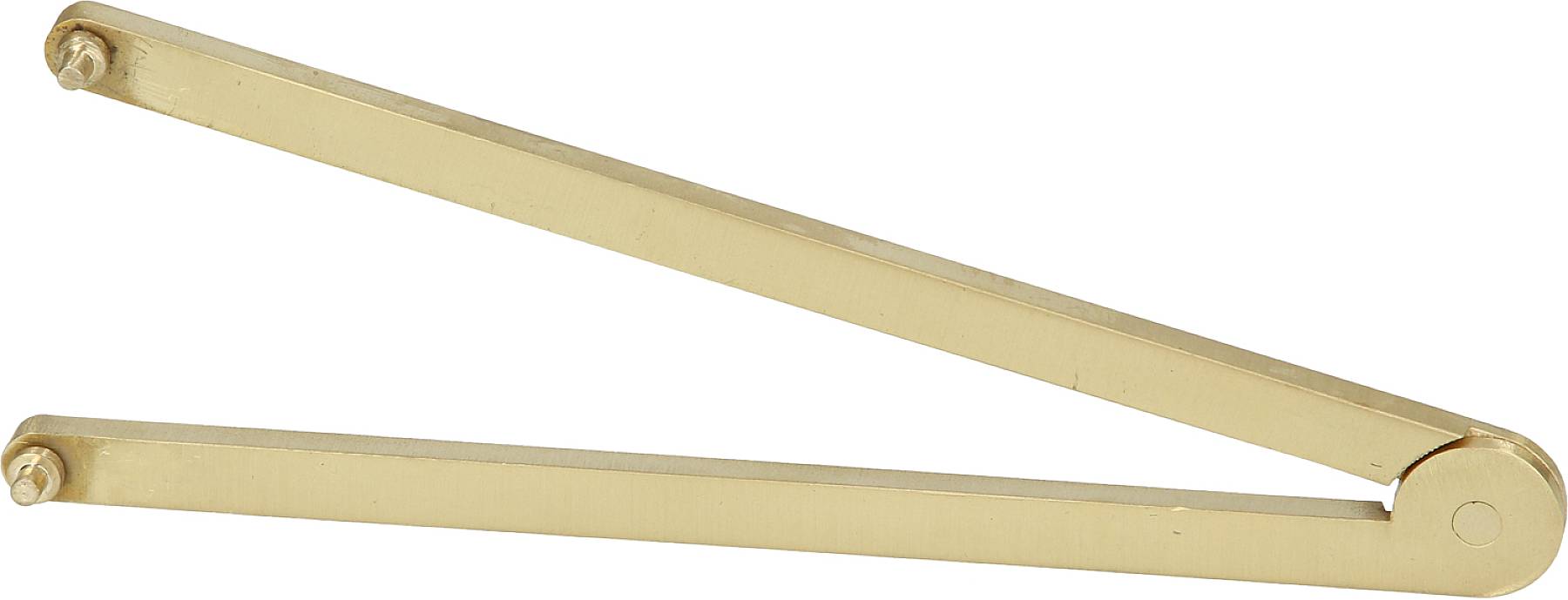 Ein goldfarbener Klappmechanismus mit zwei langen, parallel verbundenen Stangen.