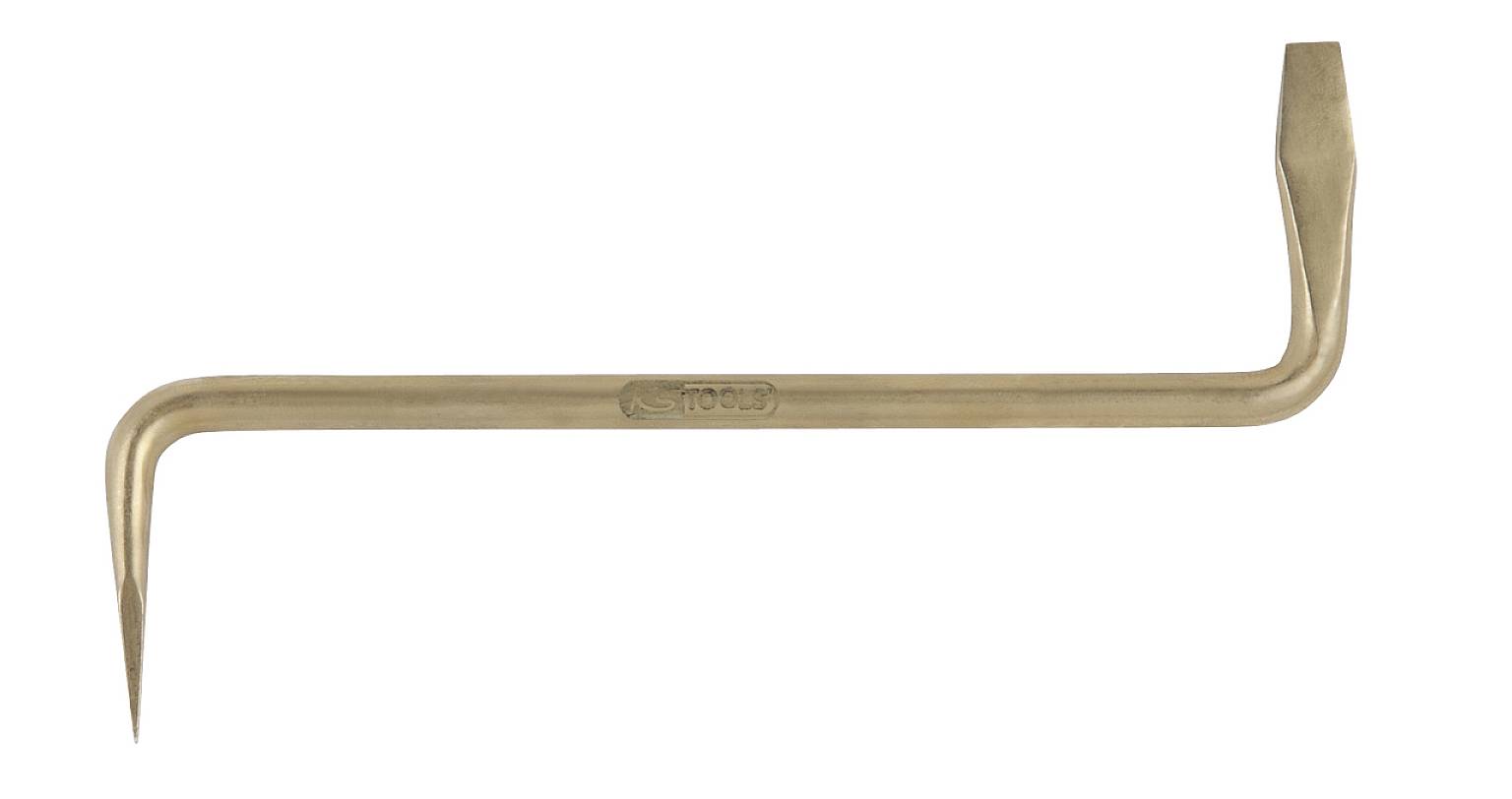 Brechstange aus Metall, rechtswinklig gebogen, mit einem flachen Ende und einem spitzen Ende zum Hebeln und Herausziehen von Nägeln.