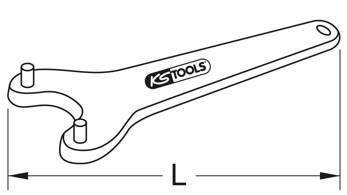 Ein Hakenschlüssel von KS Tools mit einer Längenangabe 'L'.