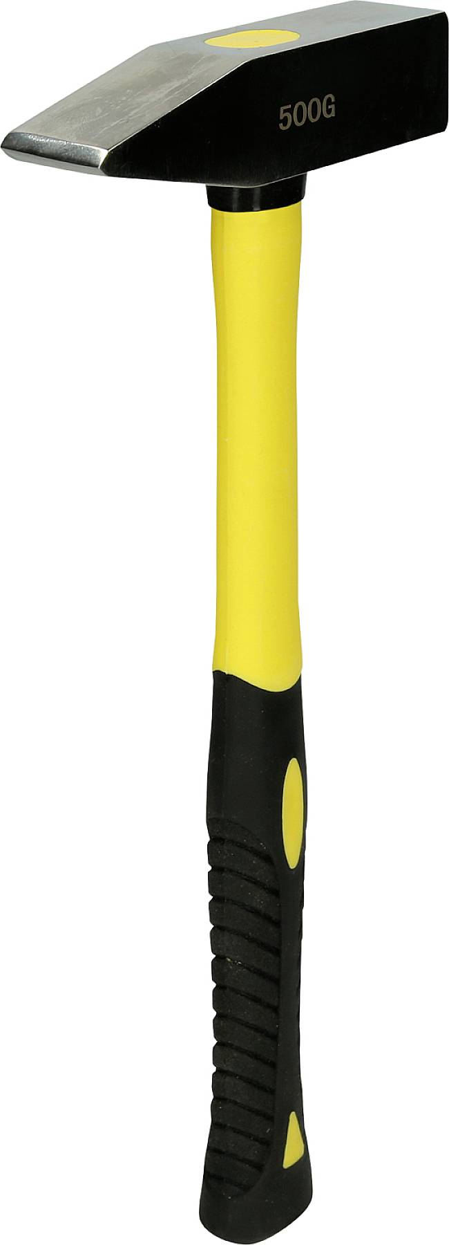 Ein gelber und schwarzer Hammer mit einem Gewicht von 500 Gramm.