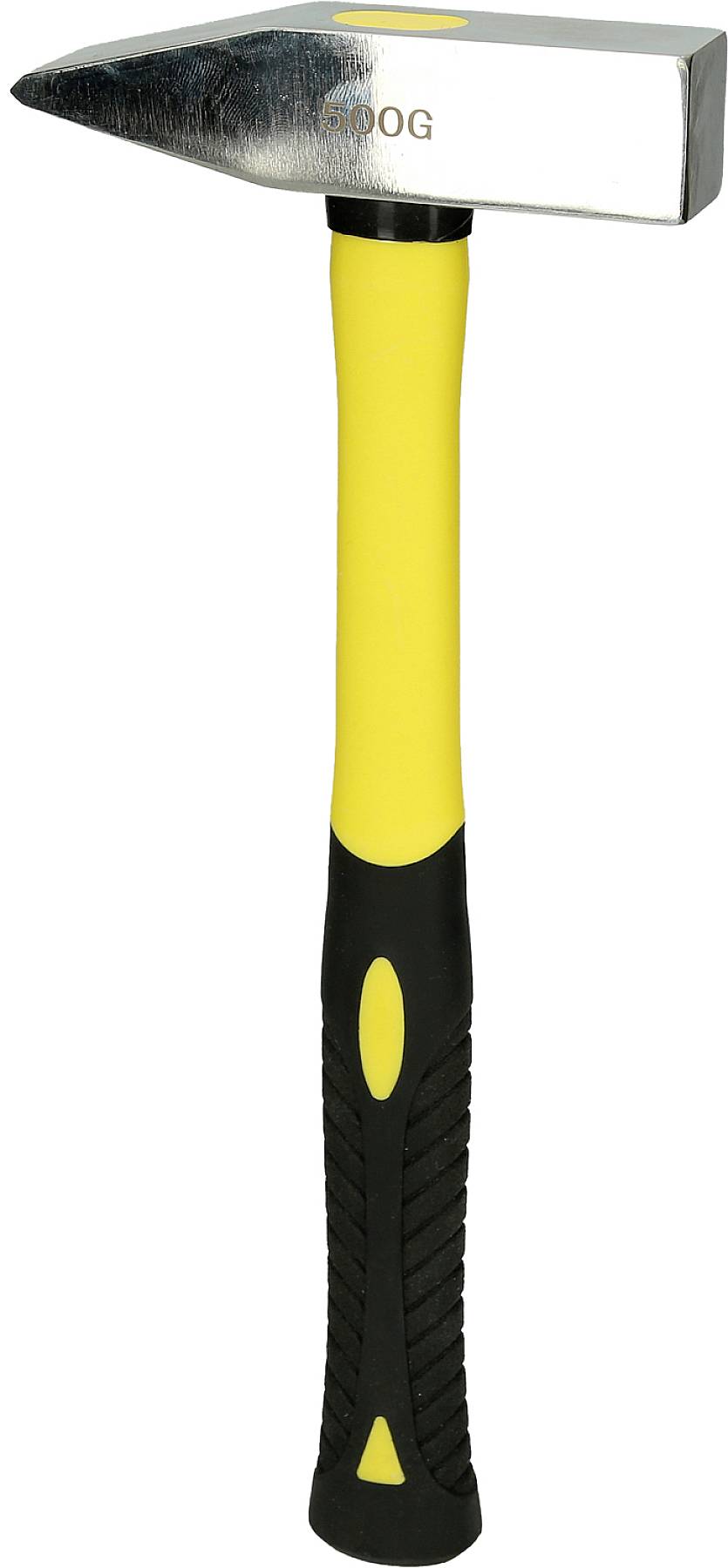 Gelber Hammer mit schwarzem Griff und einem glänzenden, silbernen Kopf.
