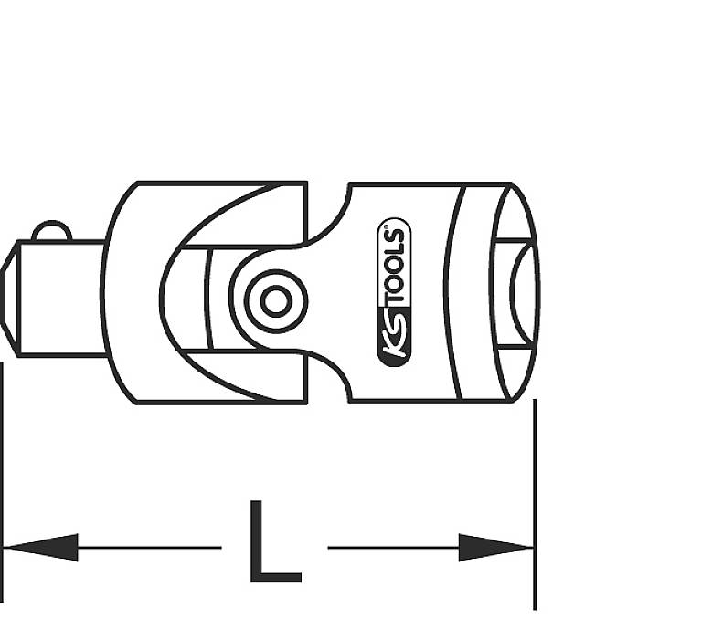 KS Tools Gelenkstück mit Längenangabe 'L'. Werkzeug in technischer Zeichnung dargestellt, zeigt das Verbindungsteil detailliert.