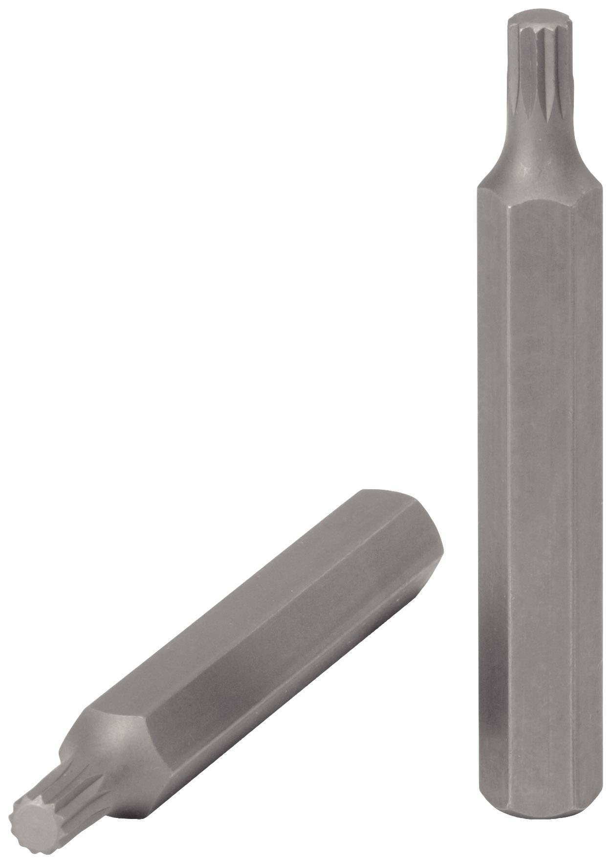 Zwei silberne Werkzeuge mit sternförmigen Enden, die Torx-Bits ähneln. Sie sind für den Einsatz mit Schrauben und Bolzen geeignet.