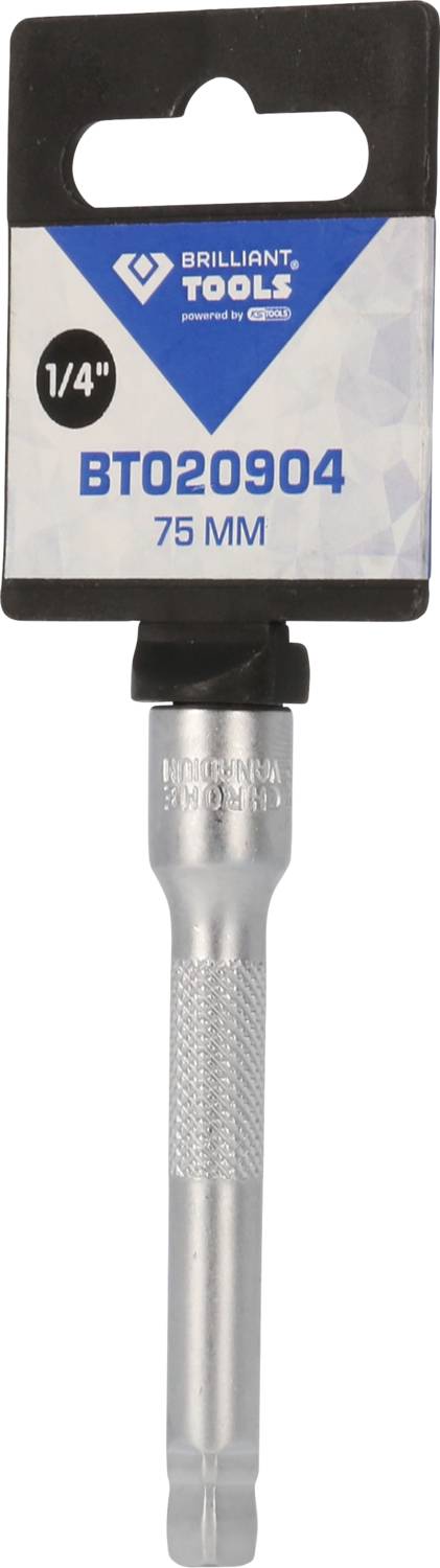 'BT020904' Schraubbithalter 1/4 Zoll, 75 mm, für manuelle Anwendungen, Marke Brilliant Tools, in blauer Verpackung.