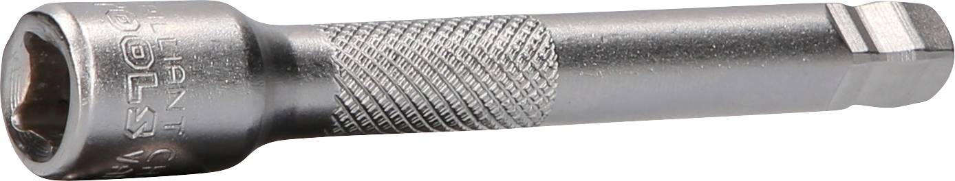 Ein silberner Stecknuss-Verlängerungsaufsatz mit geriffeltem Griff, verwendet zur Verlängerung eines Schraubenschlüssels.