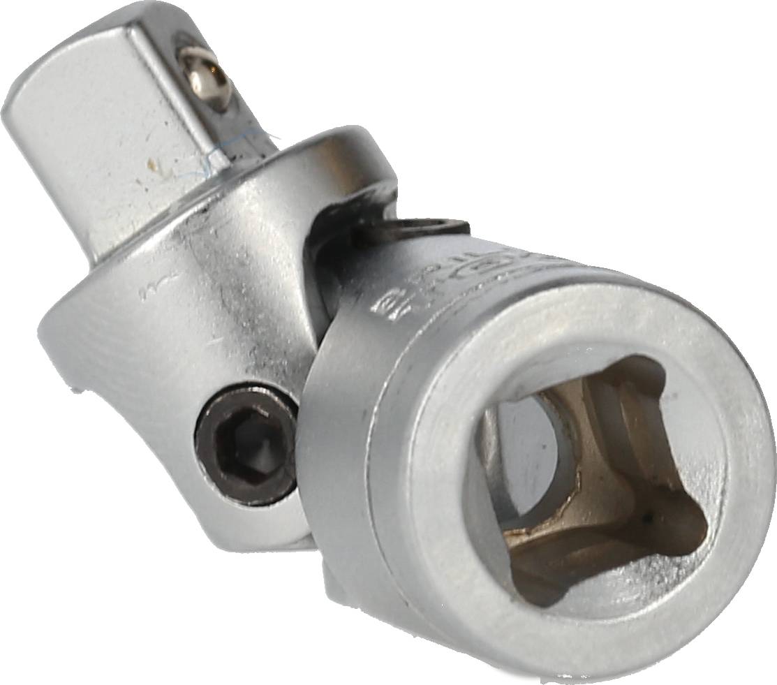 Metallischer Kardangelenkadapter in Nahaufnahme, für Schraubwerkzeuge, zeigt die Verbindung zwischen zwei Achsen für flexibles Drehen.