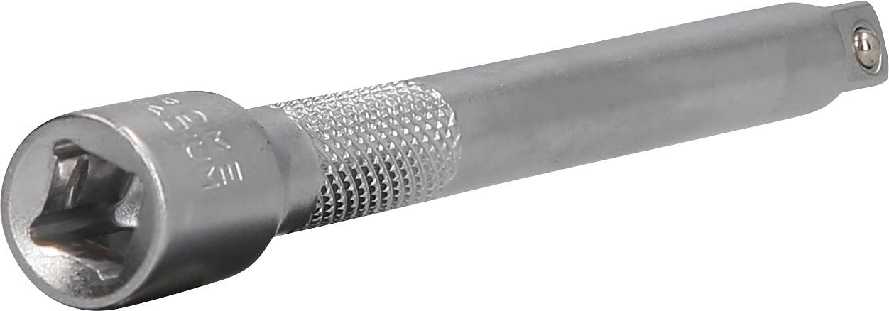 Silberverchromte Verlängerung für eine Ratsche mit gerändeltem Griff, zum besseren Halt beim Arbeiten an schwer zugänglichen Stellen.