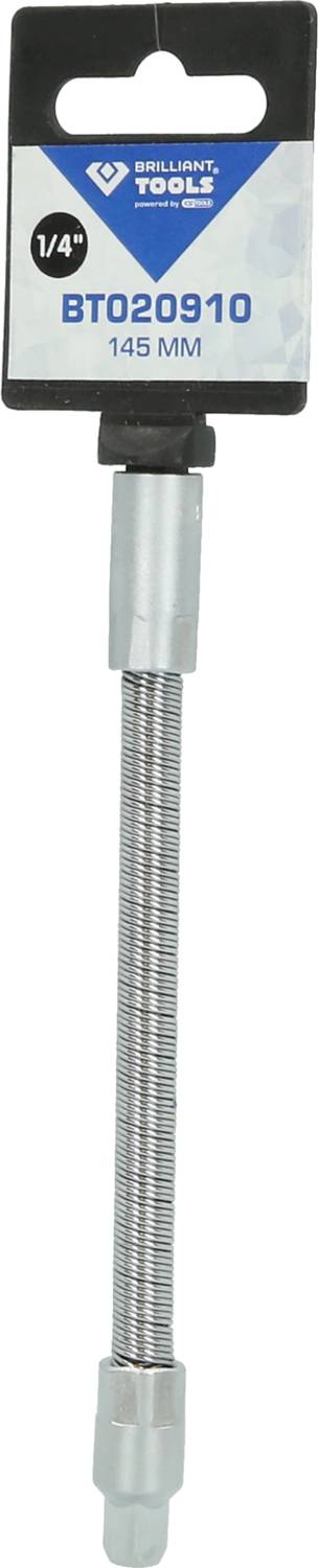 Flexible Verlängerung 145 mm lang mit 1/4-Zoll-Anschluss, geeignet für Schraubwerkzeuge. Verpackung zeigt Marke 