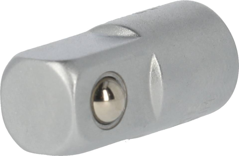 Metalladapter mit quadratischem Ende und kugelförmigem Verriegelungsmechanismus, vermutlich für Werkzeuge oder Maschinen.