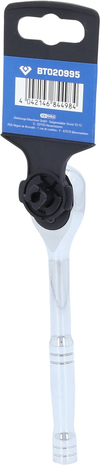 Umschaltknarre mit Kunststoffhalterung und Barcode auf Etikett.