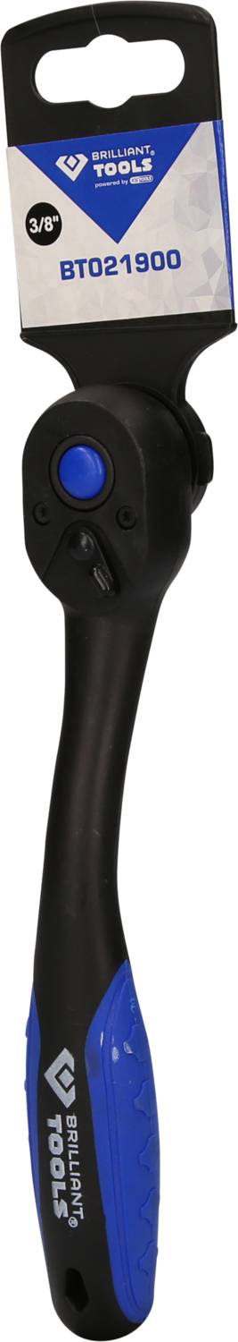 Ratschewerkzeug mit blau-schwarzem Griff, bedruckter Verpackung oben mit Produktcode 'BT021900'.