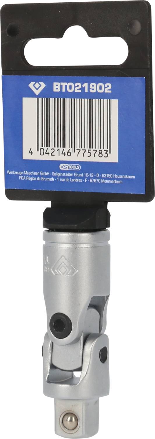 Steckschlüsselgelenk im Blisterpack mit blauer Verpackung und Barcode, geeignet für Heimwerkerarbeiten. Produktnummer: BT021902.