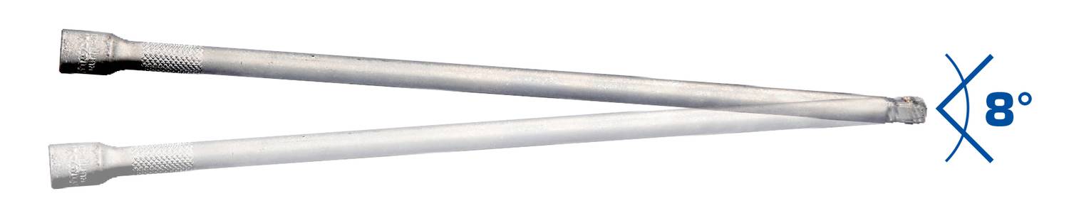 Zwei abgebildete Metallstäbe mit 8°-Neigungswinkel zueinander.