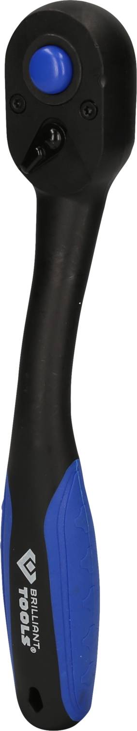 Ratsche mit blau-schwarzem Griff, geeignet für die Verwendung mit Steckschlüsseleinsätzen, zeigt robuste Bauweise für Heimwerkerarbeiten.