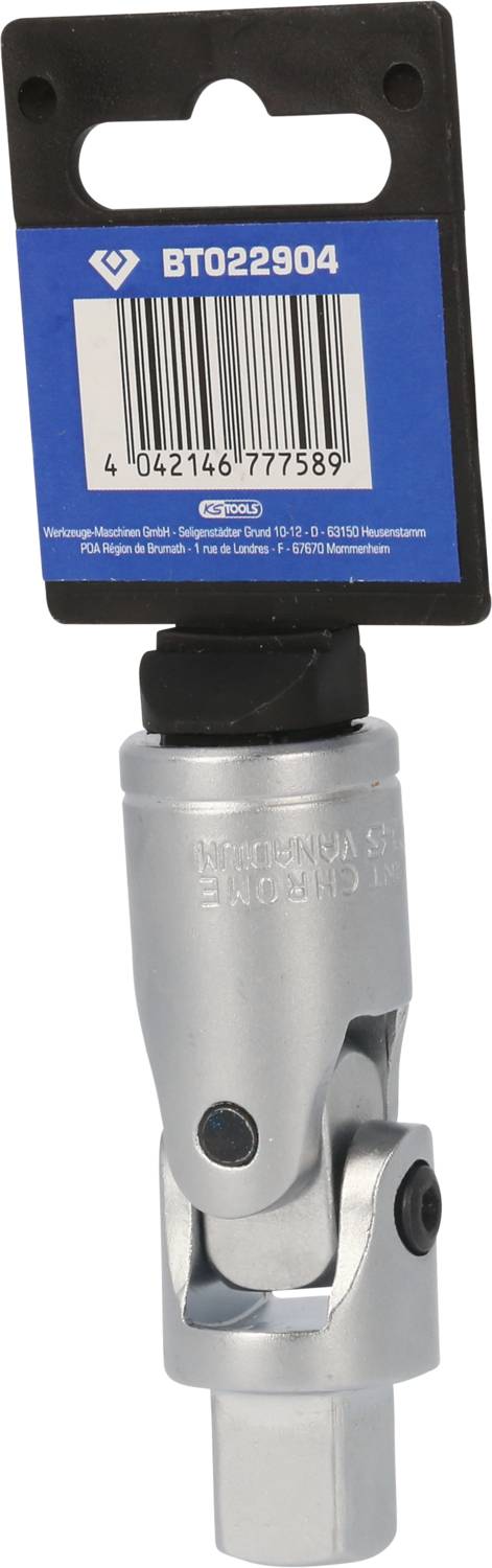 'BT022904' - Eine silberne Drehverbindung mit schwarzem Kopf in einer Verkaufsverpackung, geeignet für Heimwerkerbedarf.