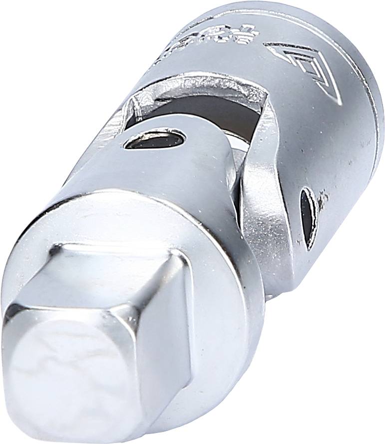 Metallischer Universalgelenkadapter, silberfarben, für Steckschlüssel. Ermöglicht flexibles Arbeiten mit verschiedenen Winkeln.