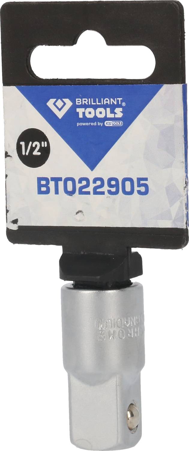 'Drei-in-eins' Adapter von Brilliant Tools, Modell BT022905, mit 1/2 Zoll Anschluss, in einer Verpackung mit blau-weißem Etikett.