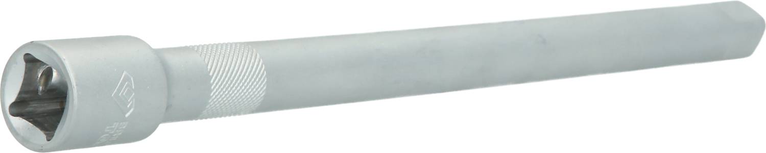 Ein silberner Verlängerungsstab für Steckschlüssel, zylindrisch und gerändelt für besseren Halt, aus Metall gefertigt.