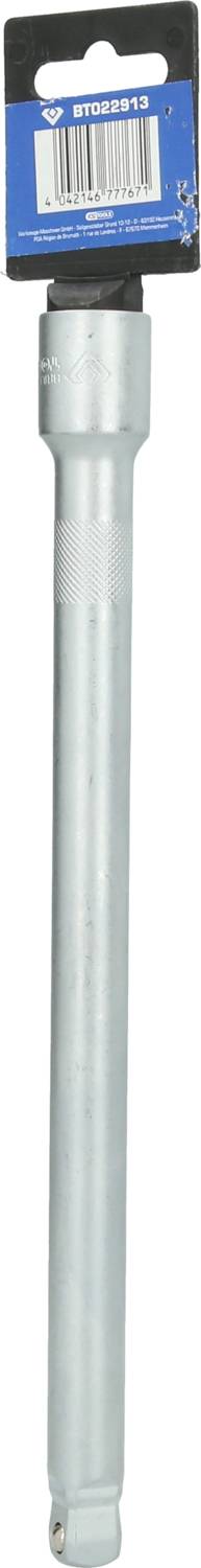 Silberne Verlängerung für Steckschlüssel mit blauer Verpackung oben. Geeignet zur Verlängerung bei schwer erreichbaren Stellen.