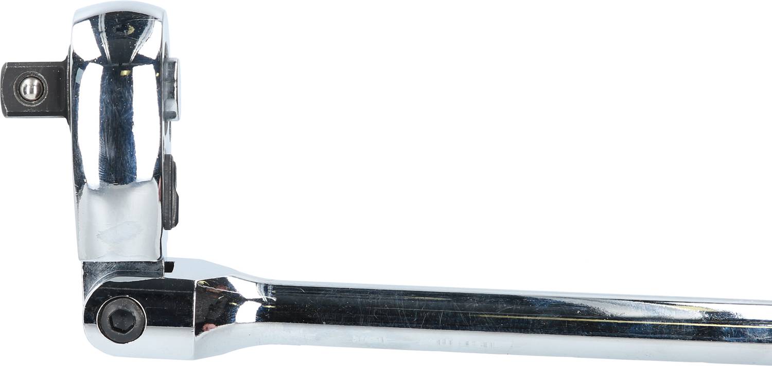 Ratsche mit glänzendem Metallgriff, geeignet für die Arbeit mit Steckschlüsseln in mechanischen oder handwerklichen Anwendungen.