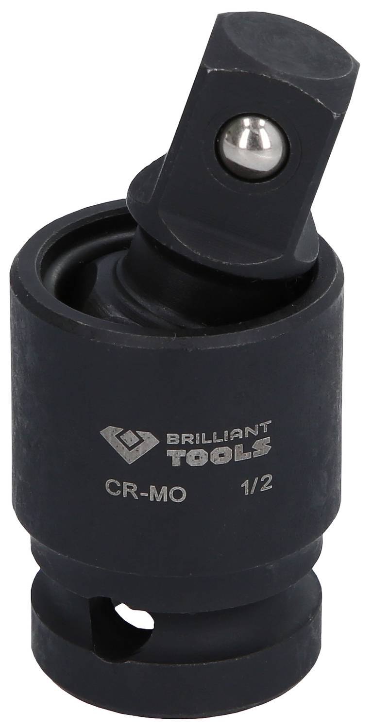 Schwenkbarer Stecknussadapter aus schwarzem Metall mit der Aufschrift 'BRILLIANT TOOLS CR-MO 1/2', verwendet für Werkzeuge.