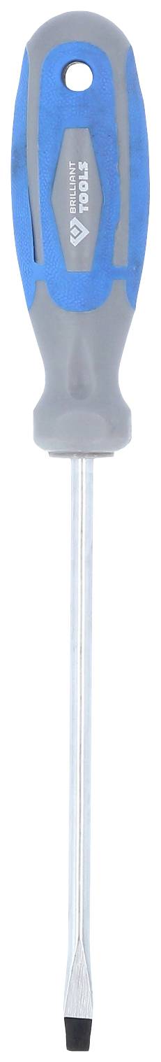 Ein blauer und grauer Schlitzschraubendreher mit ergonomischem Griff, geeignet für verschiedene Reparatur- und Montagearbeiten.