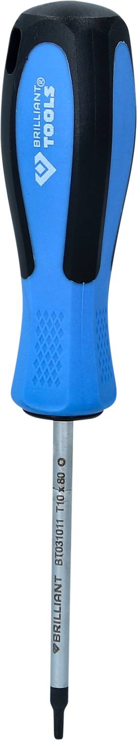 Blauer Schraubendreher mit schwarzem Griff und Metallstange, beschriftet mit 'PH 2x100', geeignet für Kreuzschlitzschrauben.