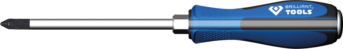 Blauer Kreuzschlitzschraubendreher mit schwarzem Griff und der Aufschrift 'Brilliant Tools'.