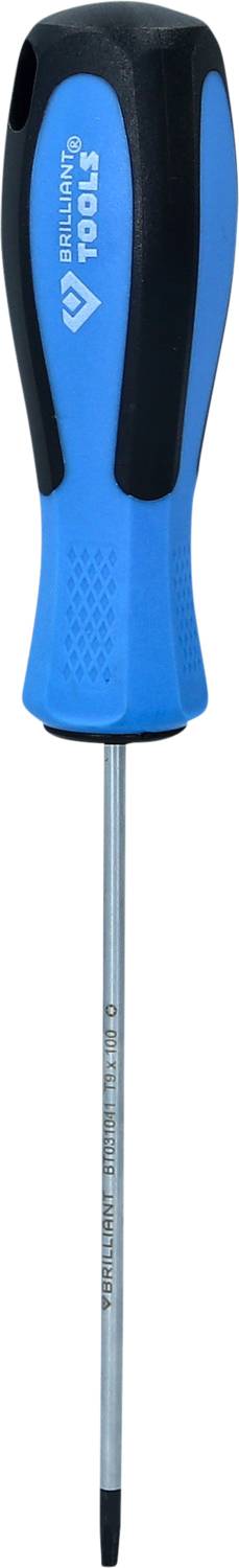 Blauer Schraubendreher mit schwarzem Griff und metallischer Spitze, geeignet zum Anziehen oder Lösen von Schrauben.