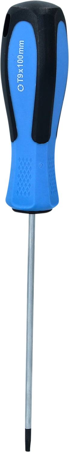 Blauer Schraubendreher mit schwarzem Griff, Größe '75 x 4,0 mm'.