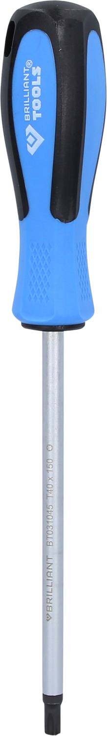 Schraubendreher mit blau-schwarzem Griff und silberner Klinge, geeignet für handwerkliche Arbeiten.