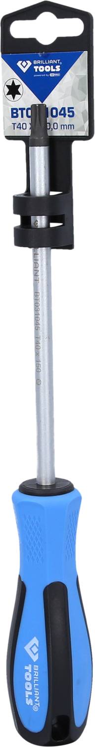 Schraubendreher mit blau-schwarzem Griff und silberner Stange, ideal für handwerkliche Arbeiten. Markenetikett oben sichtbar.